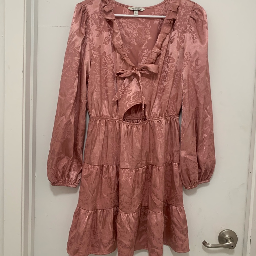 Speechless Satin Rose Puffy Sleeve Dress